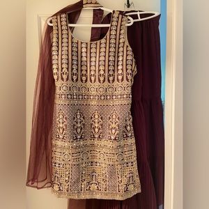 Burgundy and gold Indian suit